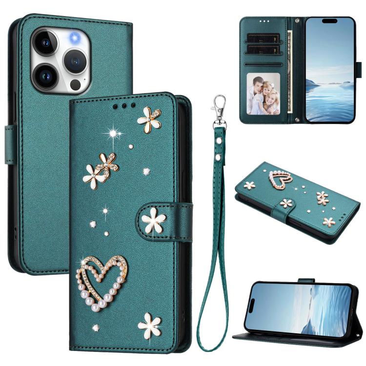 เคสโทรศัพท์หนังวีแกนลายหัวใจดอกไม้สองชั้น ZS01 พร้อมสายรัดข้อมือ สำหรับ iPhone 16 Pro, สำหรับ iPhone 16 Plus, สำหรับ iPhone 16, สำหรับ iPhone 15 Pro Max, สำหรับ iPhone 15 Pro, สำหรับ iPhone 15 Plus