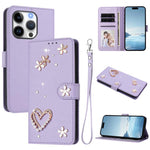 เคสโทรศัพท์หนังวีแกนลายหัวใจดอกไม้สองชั้น ZS01 พร้อมสายรัดข้อมือ สำหรับ iPhone 16 Pro, สำหรับ iPhone 16 Plus, สำหรับ iPhone 16, สำหรับ iPhone 15 Pro Max, สำหรับ iPhone 15 Pro, สำหรับ iPhone 15 Plus
