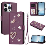 เคสโทรศัพท์หนังวีแกนลายหัวใจดอกไม้สองชั้น ZS01 พร้อมสายรัดข้อมือ สำหรับ iPhone 16 Pro, สำหรับ iPhone 16 Plus, สำหรับ iPhone 16, สำหรับ iPhone 15 Pro Max, สำหรับ iPhone 15 Pro, สำหรับ iPhone 15 Plus