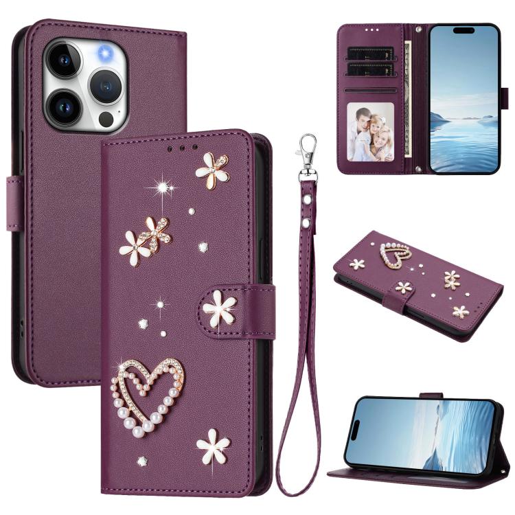 เคสโทรศัพท์หนังวีแกนลายหัวใจดอกไม้สองชั้น ZS01 พร้อมสายรัดข้อมือ สำหรับ iPhone 16 Pro, สำหรับ iPhone 16 Plus, สำหรับ iPhone 16, สำหรับ iPhone 15 Pro Max, สำหรับ iPhone 15 Pro, สำหรับ iPhone 15 Plus