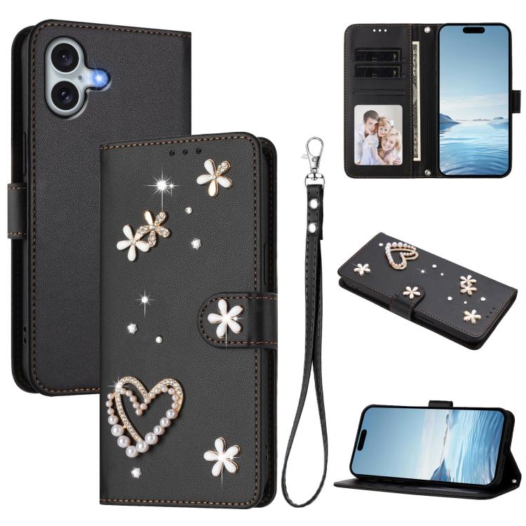 เคสโทรศัพท์หนังวีแกนลายหัวใจดอกไม้สองชั้น ZS01 พร้อมสายรัดข้อมือ สำหรับ iPhone 16 Pro, สำหรับ iPhone 16 Plus, สำหรับ iPhone 16, สำหรับ iPhone 15 Pro Max, สำหรับ iPhone 15 Pro, สำหรับ iPhone 15 Plus