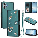 เคสโทรศัพท์หนังวีแกนลายหัวใจดอกไม้สองชั้น ZS01 พร้อมสายรัดข้อมือ สำหรับ iPhone 16 Pro, สำหรับ iPhone 16 Plus, สำหรับ iPhone 16, สำหรับ iPhone 15 Pro Max, สำหรับ iPhone 15 Pro, สำหรับ iPhone 15 Plus