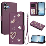 เคสโทรศัพท์หนังวีแกนลายหัวใจดอกไม้สองชั้น ZS01 พร้อมสายรัดข้อมือ สำหรับ iPhone 16 Pro, สำหรับ iPhone 16 Plus, สำหรับ iPhone 16, สำหรับ iPhone 15 Pro Max, สำหรับ iPhone 15 Pro, สำหรับ iPhone 15 Plus