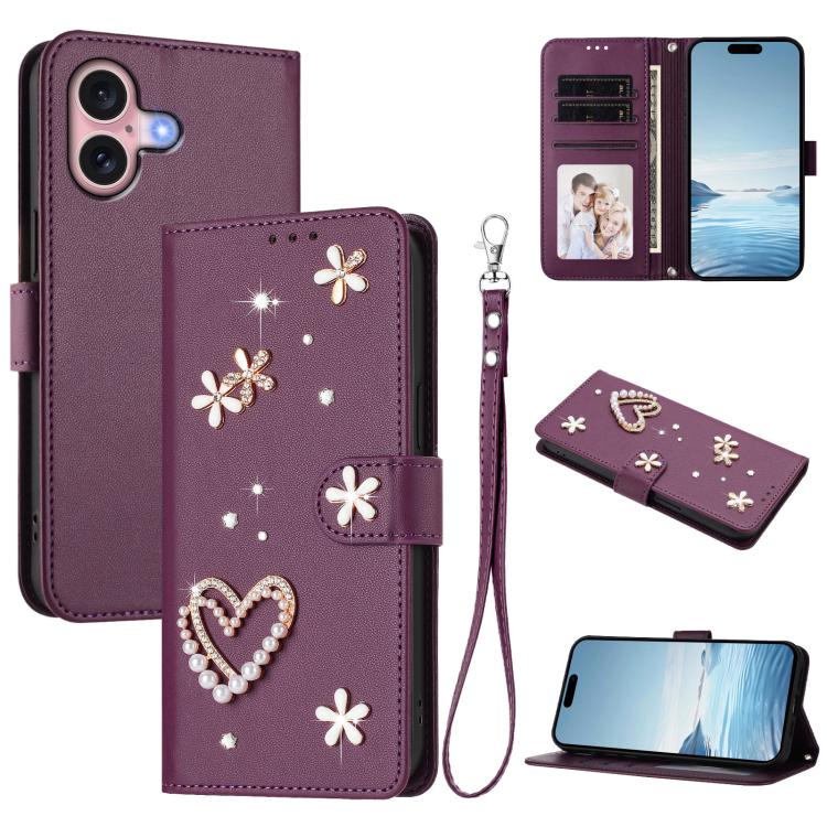 เคสโทรศัพท์หนังวีแกนลายหัวใจดอกไม้สองชั้น ZS01 พร้อมสายรัดข้อมือ สำหรับ iPhone 16 Pro, สำหรับ iPhone 16 Plus, สำหรับ iPhone 16, สำหรับ iPhone 15 Pro Max, สำหรับ iPhone 15 Pro, สำหรับ iPhone 15 Plus