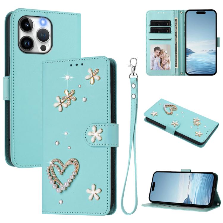 เคสโทรศัพท์หนังวีแกนลายหัวใจดอกไม้สองชั้น ZS01 พร้อมสายรัดข้อมือ สำหรับ iPhone 16 Pro, สำหรับ iPhone 16 Plus, สำหรับ iPhone 16, สำหรับ iPhone 15 Pro Max, สำหรับ iPhone 15 Pro, สำหรับ iPhone 15 Plus