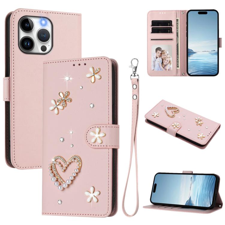 เคสโทรศัพท์หนังวีแกนลายหัวใจดอกไม้สองชั้น ZS01 พร้อมสายรัดข้อมือ สำหรับ iPhone 16 Pro, สำหรับ iPhone 16 Plus, สำหรับ iPhone 16, สำหรับ iPhone 15 Pro Max, สำหรับ iPhone 15 Pro, สำหรับ iPhone 15 Plus