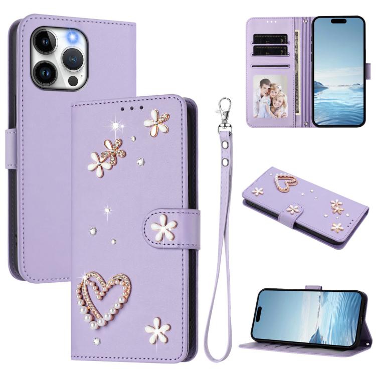 เคสโทรศัพท์หนังวีแกนลายหัวใจดอกไม้สองชั้น ZS01 พร้อมสายรัดข้อมือ สำหรับ iPhone 16 Pro, สำหรับ iPhone 16 Plus, สำหรับ iPhone 16, สำหรับ iPhone 15 Pro Max, สำหรับ iPhone 15 Pro, สำหรับ iPhone 15 Plus