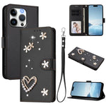 เคสโทรศัพท์หนังวีแกนลายหัวใจดอกไม้สองชั้น ZS01 พร้อมสายรัดข้อมือ สำหรับ iPhone 16 Pro, สำหรับ iPhone 16 Plus, สำหรับ iPhone 16, สำหรับ iPhone 15 Pro Max, สำหรับ iPhone 15 Pro, สำหรับ iPhone 15 Plus