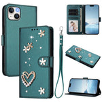 เคสโทรศัพท์หนังวีแกนลายหัวใจดอกไม้สองชั้น ZS01 พร้อมสายรัดข้อมือ สำหรับ iPhone 16 Pro, สำหรับ iPhone 16 Plus, สำหรับ iPhone 16, สำหรับ iPhone 15 Pro Max, สำหรับ iPhone 15 Pro, สำหรับ iPhone 15 Plus