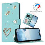 เคสโทรศัพท์หนังวีแกนสองชั้นลายหัวใจดอกไม้พร้อมสายคล้องข้อมือ ZS01, สำหรับ iPhone 15, สำหรับ iPhone 14 Plus, สำหรับ iPhone 14 / 13, สำหรับ iPhone 14 Pro, สำหรับ iPhone 14 Pro Max, สำหรับ iPhone 13 Pro Max