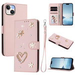 เคสโทรศัพท์หนังวีแกนสองชั้นลายหัวใจดอกไม้พร้อมสายคล้องข้อมือ ZS01, สำหรับ iPhone 15, สำหรับ iPhone 14 Plus, สำหรับ iPhone 14 / 13, สำหรับ iPhone 14 Pro, สำหรับ iPhone 14 Pro Max, สำหรับ iPhone 13 Pro Max