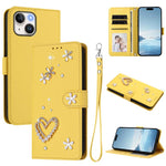 เคสโทรศัพท์หนังวีแกนสองชั้นลายหัวใจดอกไม้พร้อมสายคล้องข้อมือ ZS01, สำหรับ iPhone 15, สำหรับ iPhone 14 Plus, สำหรับ iPhone 14 / 13, สำหรับ iPhone 14 Pro, สำหรับ iPhone 14 Pro Max, สำหรับ iPhone 13 Pro Max