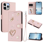 เคสโทรศัพท์หนังวีแกนสองชั้นลายหัวใจดอกไม้พร้อมสายคล้องข้อมือ ZS01, สำหรับ iPhone 15, สำหรับ iPhone 14 Plus, สำหรับ iPhone 14 / 13, สำหรับ iPhone 14 Pro, สำหรับ iPhone 14 Pro Max, สำหรับ iPhone 13 Pro Max