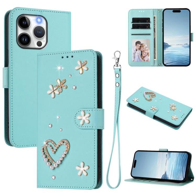 เคสโทรศัพท์หนังวีแกนสองชั้นลายหัวใจดอกไม้พร้อมสายคล้องข้อมือ ZS01, สำหรับ iPhone 13 Pro, สำหรับ iPhone 12 / 12 Pro, สำหรับ iPhone 12 Pro Max, สำหรับ iPhone 11 Pro Max, สำหรับ iPhone 11, สำหรับ iPhone 11 Pro