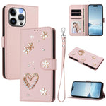 เคสโทรศัพท์หนังวีแกนสองชั้นลายหัวใจดอกไม้พร้อมสายคล้องข้อมือ ZS01, สำหรับ iPhone 13 Pro, สำหรับ iPhone 12 / 12 Pro, สำหรับ iPhone 12 Pro Max, สำหรับ iPhone 11 Pro Max, สำหรับ iPhone 11, สำหรับ iPhone 11 Pro