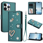 เคสโทรศัพท์หนังวีแกนสองชั้นลายหัวใจดอกไม้พร้อมสายคล้องข้อมือ ZS01, สำหรับ iPhone 13 Pro, สำหรับ iPhone 12 / 12 Pro, สำหรับ iPhone 12 Pro Max, สำหรับ iPhone 11 Pro Max, สำหรับ iPhone 11, สำหรับ iPhone 11 Pro