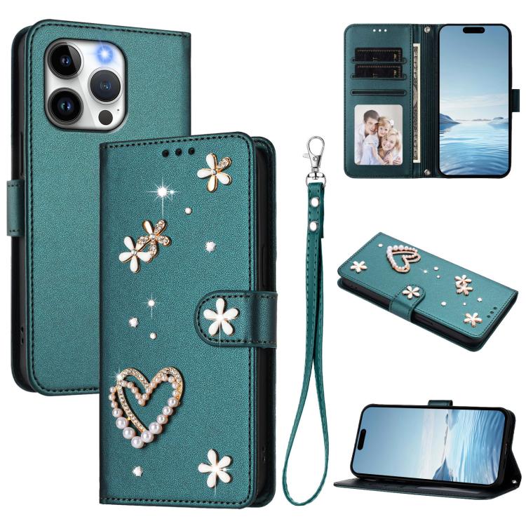เคสโทรศัพท์หนังวีแกนสองชั้นลายหัวใจดอกไม้พร้อมสายคล้องข้อมือ ZS01, สำหรับ iPhone 13 Pro, สำหรับ iPhone 12 / 12 Pro, สำหรับ iPhone 12 Pro Max, สำหรับ iPhone 11 Pro Max, สำหรับ iPhone 11, สำหรับ iPhone 11 Pro