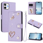 เคสโทรศัพท์หนังวีแกนสองชั้นลายหัวใจดอกไม้พร้อมสายคล้องข้อมือ ZS01, สำหรับ iPhone 13 Pro, สำหรับ iPhone 12 / 12 Pro, สำหรับ iPhone 12 Pro Max, สำหรับ iPhone 11 Pro Max, สำหรับ iPhone 11, สำหรับ iPhone 11 Pro