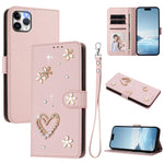 เคสโทรศัพท์หนังวีแกนสองชั้นลายหัวใจดอกไม้พร้อมสายคล้องข้อมือ ZS01, สำหรับ iPhone 13 Pro, สำหรับ iPhone 12 / 12 Pro, สำหรับ iPhone 12 Pro Max, สำหรับ iPhone 11 Pro Max, สำหรับ iPhone 11, สำหรับ iPhone 11 Pro