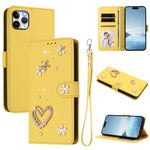 เคสโทรศัพท์หนังวีแกนสองชั้นลายหัวใจดอกไม้พร้อมสายคล้องข้อมือ ZS01, สำหรับ iPhone 13 Pro, สำหรับ iPhone 12 / 12 Pro, สำหรับ iPhone 12 Pro Max, สำหรับ iPhone 11 Pro Max, สำหรับ iPhone 11, สำหรับ iPhone 11 Pro