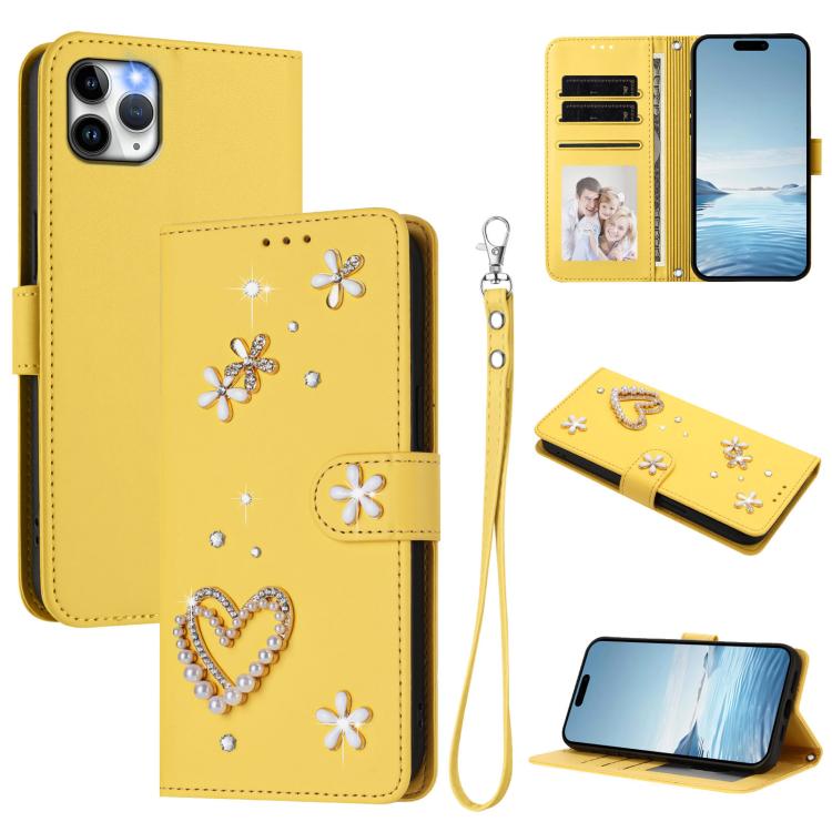 เคสโทรศัพท์หนังวีแกนสองชั้นลายหัวใจดอกไม้พร้อมสายคล้องข้อมือ ZS01, สำหรับ iPhone 13 Pro, สำหรับ iPhone 12 / 12 Pro, สำหรับ iPhone 12 Pro Max, สำหรับ iPhone 11 Pro Max, สำหรับ iPhone 11, สำหรับ iPhone 11 Pro