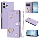 เคสโทรศัพท์หนังวีแกนสองชั้นลายหัวใจดอกไม้พร้อมสายคล้องข้อมือ ZS01, สำหรับ iPhone 13 Pro, สำหรับ iPhone 12 / 12 Pro, สำหรับ iPhone 12 Pro Max, สำหรับ iPhone 11 Pro Max, สำหรับ iPhone 11, สำหรับ iPhone 11 Pro