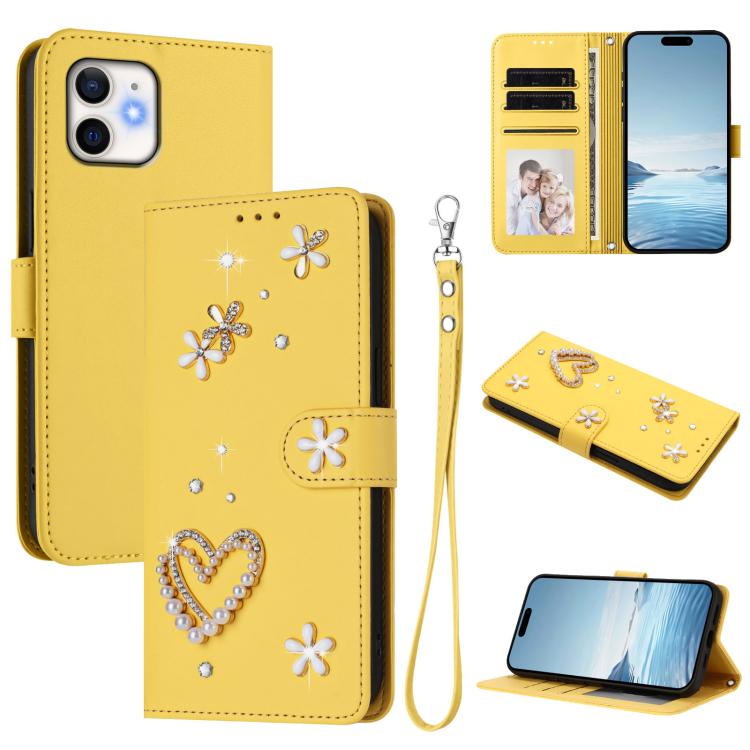 เคสโทรศัพท์หนังวีแกนสองชั้นลายหัวใจดอกไม้พร้อมสายคล้องข้อมือ ZS01, สำหรับ iPhone 13 Pro, สำหรับ iPhone 12 / 12 Pro, สำหรับ iPhone 12 Pro Max, สำหรับ iPhone 11 Pro Max, สำหรับ iPhone 11, สำหรับ iPhone 11 Pro