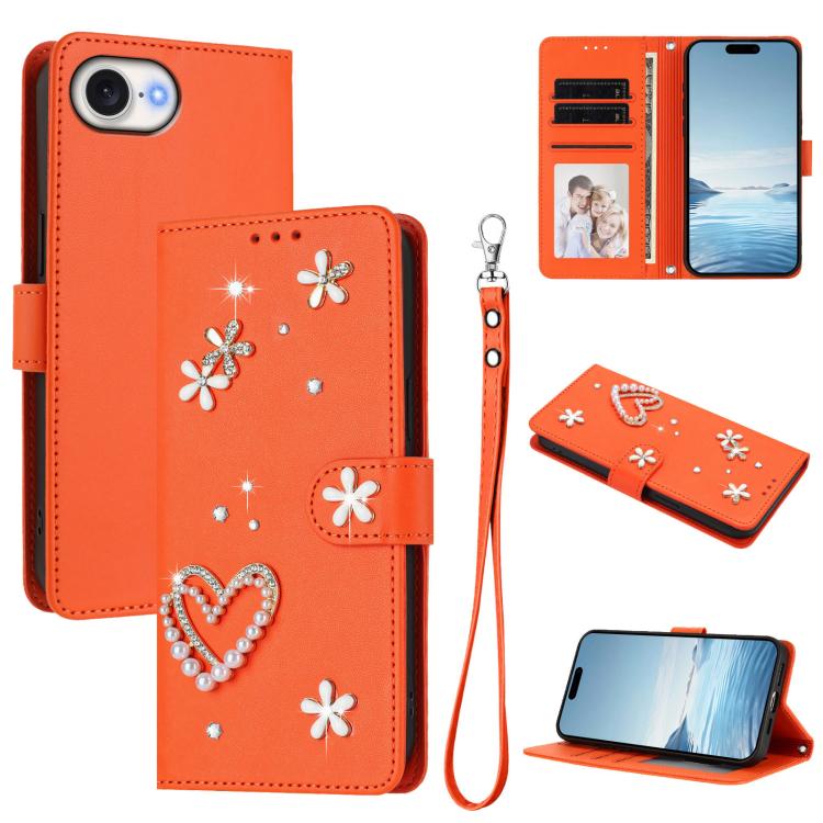 เคสโทรศัพท์หนังวีแกนสองชั้นลายหัวใจดอกไม้พร้อมสายคล้องข้อมือ ZS01, สำหรับ iPhone 17e / 16e, สำหรับ iPhone 17 Pro Max, สำหรับ iPhone 17 Pro, สำหรับ iPhone 17, สำหรับ iPhone Air, สำหรับ iPhone 16 Pro Max