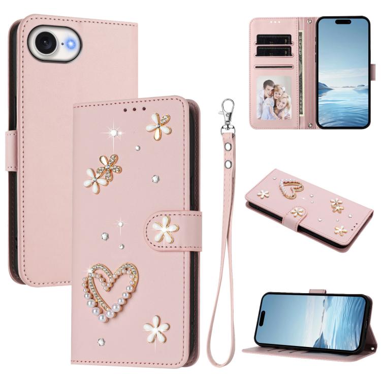 เคสโทรศัพท์หนังวีแกนสองชั้นลายหัวใจดอกไม้พร้อมสายคล้องข้อมือ ZS01, สำหรับ iPhone 17e / 16e, สำหรับ iPhone 17 Pro Max, สำหรับ iPhone 17 Pro, สำหรับ iPhone 17, สำหรับ iPhone Air, สำหรับ iPhone 16 Pro Max