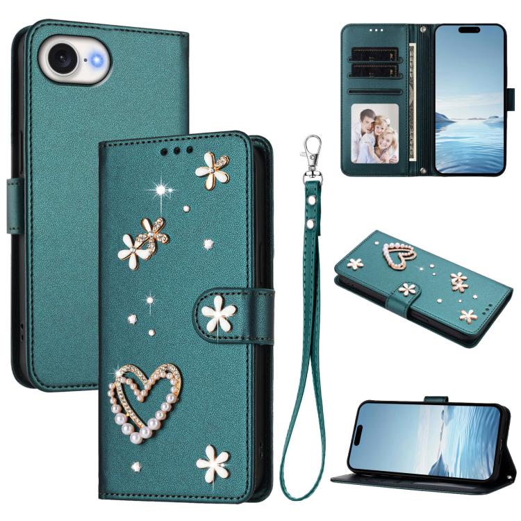 เคสโทรศัพท์หนังวีแกนสองชั้นลายหัวใจดอกไม้พร้อมสายคล้องข้อมือ ZS01, สำหรับ iPhone 17e / 16e, สำหรับ iPhone 17 Pro Max, สำหรับ iPhone 17 Pro, สำหรับ iPhone 17, สำหรับ iPhone Air, สำหรับ iPhone 16 Pro Max