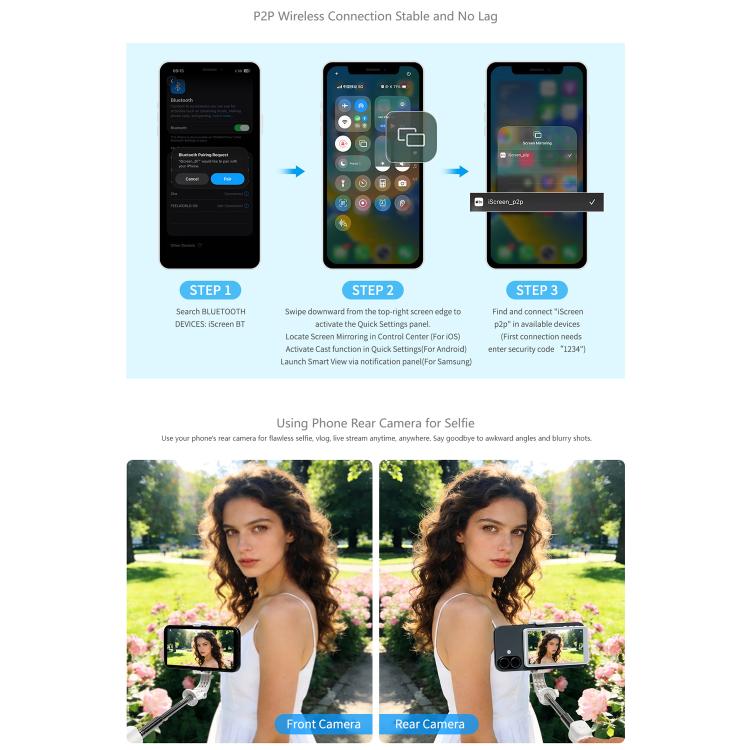 FEELWORLD MC4 จอแสดงผลเซลฟี่สำหรับถ่ายวิดีโอบล็อกและไลฟ์สตรีม เชื่อมต่อไร้สายด้วยแม่เหล็ก พร้อมรีโมทคอนโทรล