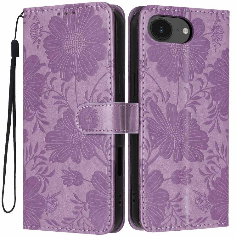เคสโทรศัพท์หนังมังสวิรัติปั๊มลายดอกทานตะวันพร้อมเชือกสีดำเล็ก สำหรับ iPhone 16e / 17e, สำหรับ iPhone 17 Pro Max, สำหรับ iPhone 17 Pro, สำหรับ iPhone 17, สำหรับ iPhone Air, สำหรับ iPhone 16 Pro Max, สำหรับ iPhone 16 Pro, สำหรับ iPhone 16 Plus