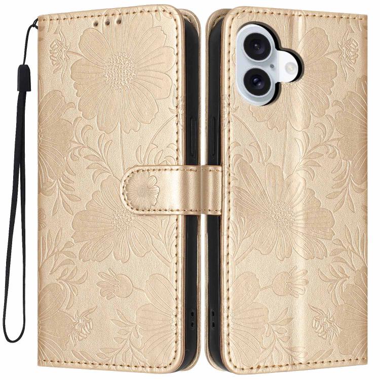 เคสโทรศัพท์หนังมังสวิรัติปั๊มลายดอกทานตะวันพร้อมเชือกสีดำเล็ก สำหรับ iPhone 16e / 17e, สำหรับ iPhone 17 Pro Max, สำหรับ iPhone 17 Pro, สำหรับ iPhone 17, สำหรับ iPhone Air, สำหรับ iPhone 16 Pro Max, สำหรับ iPhone 16 Pro, สำหรับ iPhone 16 Plus