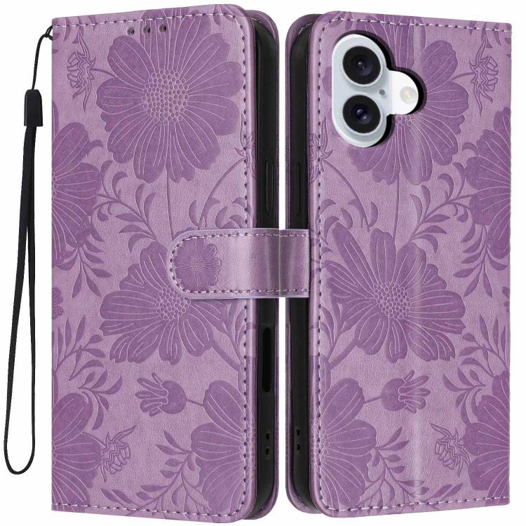 เคสโทรศัพท์หนังมังสวิรัติปั๊มลายดอกทานตะวันพร้อมเชือกสีดำเล็ก สำหรับ iPhone 16e / 17e, สำหรับ iPhone 17 Pro Max, สำหรับ iPhone 17 Pro, สำหรับ iPhone 17, สำหรับ iPhone Air, สำหรับ iPhone 16 Pro Max, สำหรับ iPhone 16 Pro, สำหรับ iPhone 16 Plus