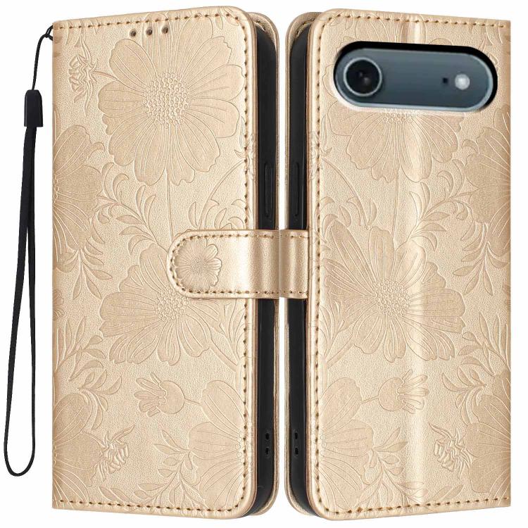 เคสโทรศัพท์หนังมังสวิรัติปั๊มลายดอกทานตะวันพร้อมเชือกสีดำเล็ก สำหรับ iPhone 16e / 17e, สำหรับ iPhone 17 Pro Max, สำหรับ iPhone 17 Pro, สำหรับ iPhone 17, สำหรับ iPhone Air, สำหรับ iPhone 16 Pro Max, สำหรับ iPhone 16 Pro, สำหรับ iPhone 16 Plus