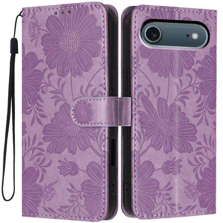 เคสโทรศัพท์หนังมังสวิรัติปั๊มลายดอกทานตะวันพร้อมเชือกสีดำเล็ก สำหรับ iPhone 16e / 17e, สำหรับ iPhone 17 Pro Max, สำหรับ iPhone 17 Pro, สำหรับ iPhone 17, สำหรับ iPhone Air, สำหรับ iPhone 16 Pro Max, สำหรับ iPhone 16 Pro, สำหรับ iPhone 16 Plus