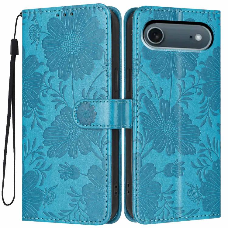 เคสโทรศัพท์หนังมังสวิรัติปั๊มลายดอกทานตะวันพร้อมเชือกสีดำเล็ก สำหรับ iPhone 16e / 17e, สำหรับ iPhone 17 Pro Max, สำหรับ iPhone 17 Pro, สำหรับ iPhone 17, สำหรับ iPhone Air, สำหรับ iPhone 16 Pro Max, สำหรับ iPhone 16 Pro, สำหรับ iPhone 16 Plus