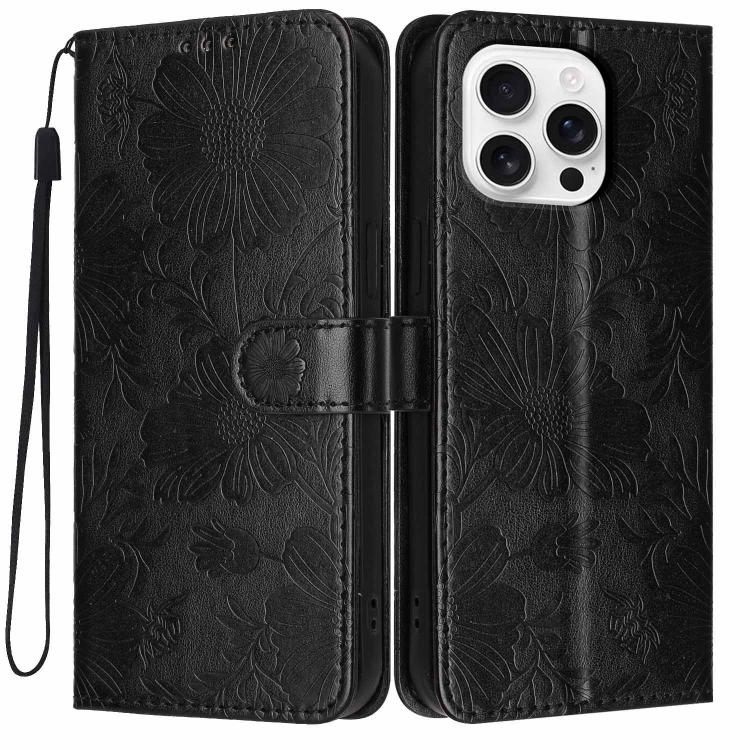 เคสโทรศัพท์หนังมังสวิรัติปั๊มลายดอกทานตะวันพร้อมเชือกสีดำเล็ก สำหรับ iPhone 16e / 17e, สำหรับ iPhone 17 Pro Max, สำหรับ iPhone 17 Pro, สำหรับ iPhone 17, สำหรับ iPhone Air, สำหรับ iPhone 16 Pro Max, สำหรับ iPhone 16 Pro, สำหรับ iPhone 16 Plus