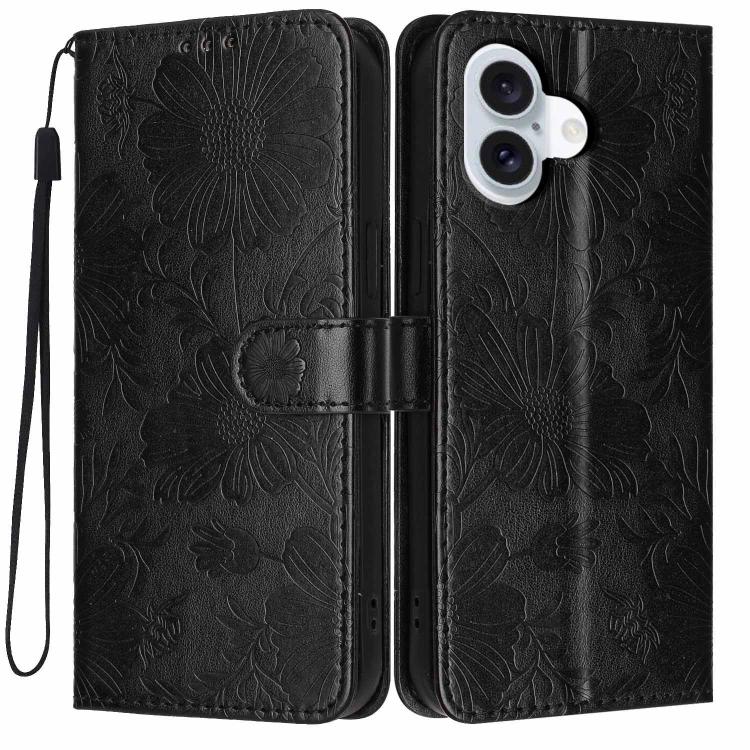 เคสโทรศัพท์หนังมังสวิรัติปั๊มลายดอกทานตะวันพร้อมเชือกสีดำเล็ก สำหรับ iPhone 16e / 17e, สำหรับ iPhone 17 Pro Max, สำหรับ iPhone 17 Pro, สำหรับ iPhone 17, สำหรับ iPhone Air, สำหรับ iPhone 16 Pro Max, สำหรับ iPhone 16 Pro, สำหรับ iPhone 16 Plus