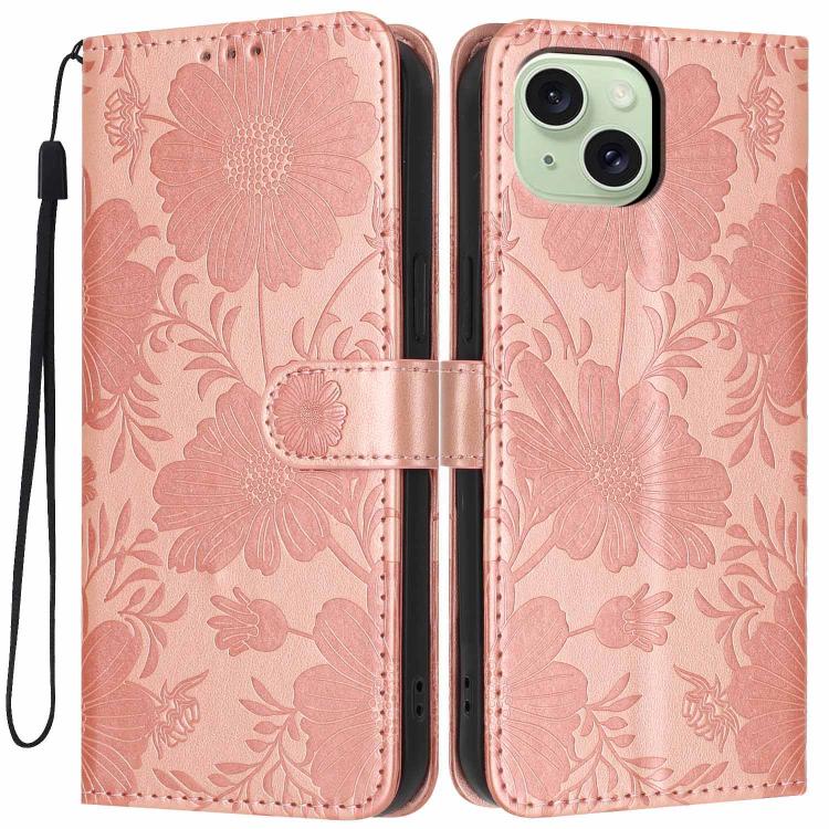 เคสโทรศัพท์หนังวีแกนปั๊มลายดอกทานตะวันพร้อมเชือกสีดำเล็ก สำหรับ iPhone 14 Pro Max, สำหรับ iPhone 13 Pro Max, สำหรับ iPhone 13 Pro, สำหรับ iPhone 13, สำหรับ iPhone 12 / 12 Pro, สำหรับ iPhone 12 Pro Max, สำหรับ iPhone 11 Pro Max, สำหรับ iPhone 11