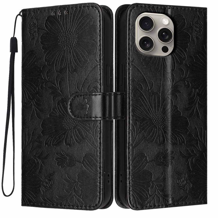เคสโทรศัพท์หนังวีแกนปั๊มลายดอกทานตะวันพร้อมเชือกสีดำเล็ก สำหรับ iPhone 14 Pro Max, สำหรับ iPhone 13 Pro Max, สำหรับ iPhone 13 Pro, สำหรับ iPhone 13, สำหรับ iPhone 12 / 12 Pro, สำหรับ iPhone 12 Pro Max, สำหรับ iPhone 11 Pro Max, สำหรับ iPhone 11