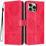 เคสโทรศัพท์หนังวีแกนปั๊มลายดอกทานตะวันพร้อมเชือกสีดำเล็ก สำหรับ iPhone 14 Pro Max, สำหรับ iPhone 13 Pro Max, สำหรับ iPhone 13 Pro, สำหรับ iPhone 13, สำหรับ iPhone 12 / 12 Pro, สำหรับ iPhone 12 Pro Max, สำหรับ iPhone 11 Pro Max, สำหรับ iPhone 11