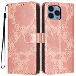 เคสโทรศัพท์หนังวีแกนปั๊มลายดอกทานตะวันพร้อมเชือกสีดำเล็ก สำหรับ iPhone 14 Pro Max, สำหรับ iPhone 13 Pro Max, สำหรับ iPhone 13 Pro, สำหรับ iPhone 13, สำหรับ iPhone 12 / 12 Pro, สำหรับ iPhone 12 Pro Max, สำหรับ iPhone 11 Pro Max, สำหรับ iPhone 11