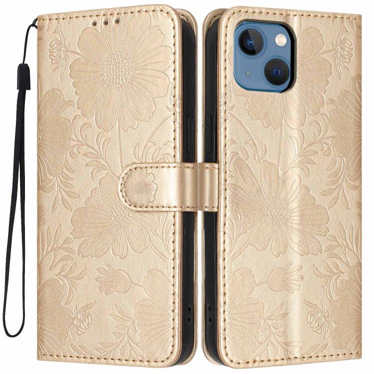 เคสโทรศัพท์หนังวีแกนปั๊มลายดอกทานตะวันพร้อมเชือกสีดำเล็ก สำหรับ iPhone 14 Pro Max, สำหรับ iPhone 13 Pro Max, สำหรับ iPhone 13 Pro, สำหรับ iPhone 13, สำหรับ iPhone 12 / 12 Pro, สำหรับ iPhone 12 Pro Max, สำหรับ iPhone 11 Pro Max, สำหรับ iPhone 11