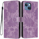 เคสโทรศัพท์หนังวีแกนปั๊มลายดอกทานตะวันพร้อมเชือกสีดำเล็ก สำหรับ iPhone 14 Pro Max, สำหรับ iPhone 13 Pro Max, สำหรับ iPhone 13 Pro, สำหรับ iPhone 13, สำหรับ iPhone 12 / 12 Pro, สำหรับ iPhone 12 Pro Max, สำหรับ iPhone 11 Pro Max, สำหรับ iPhone 11