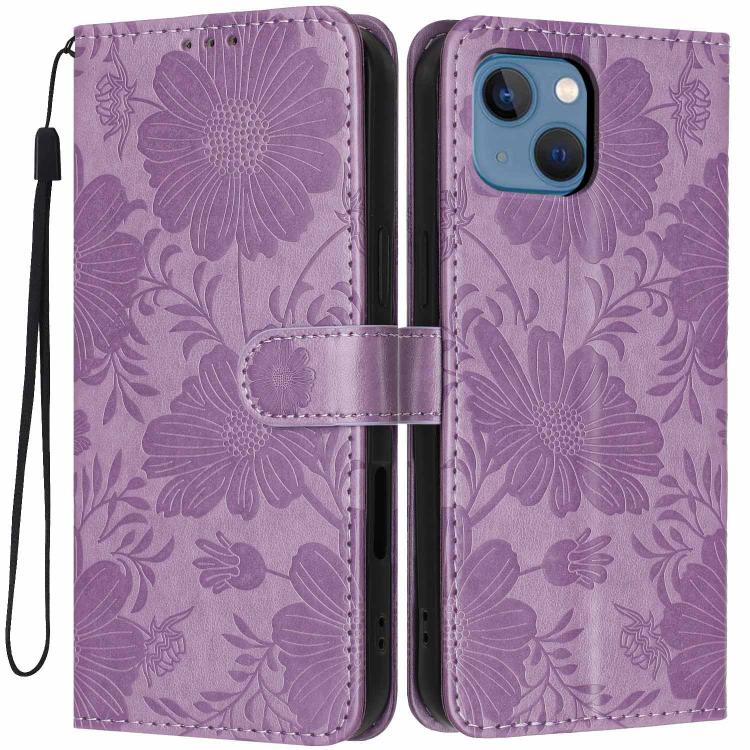 เคสโทรศัพท์หนังวีแกนปั๊มลายดอกทานตะวันพร้อมเชือกสีดำเล็ก สำหรับ iPhone 14 Pro Max, สำหรับ iPhone 13 Pro Max, สำหรับ iPhone 13 Pro, สำหรับ iPhone 13, สำหรับ iPhone 12 / 12 Pro, สำหรับ iPhone 12 Pro Max, สำหรับ iPhone 11 Pro Max, สำหรับ iPhone 11