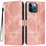 เคสโทรศัพท์หนังวีแกนปั๊มลายดอกทานตะวันพร้อมเชือกสีดำเล็ก สำหรับ iPhone 14 Pro Max, สำหรับ iPhone 13 Pro Max, สำหรับ iPhone 13 Pro, สำหรับ iPhone 13, สำหรับ iPhone 12 / 12 Pro, สำหรับ iPhone 12 Pro Max, สำหรับ iPhone 11 Pro Max, สำหรับ iPhone 11