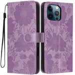 เคสโทรศัพท์หนังวีแกนปั๊มลายดอกทานตะวันพร้อมเชือกสีดำเล็ก สำหรับ iPhone 14 Pro Max, สำหรับ iPhone 13 Pro Max, สำหรับ iPhone 13 Pro, สำหรับ iPhone 13, สำหรับ iPhone 12 / 12 Pro, สำหรับ iPhone 12 Pro Max, สำหรับ iPhone 11 Pro Max, สำหรับ iPhone 11