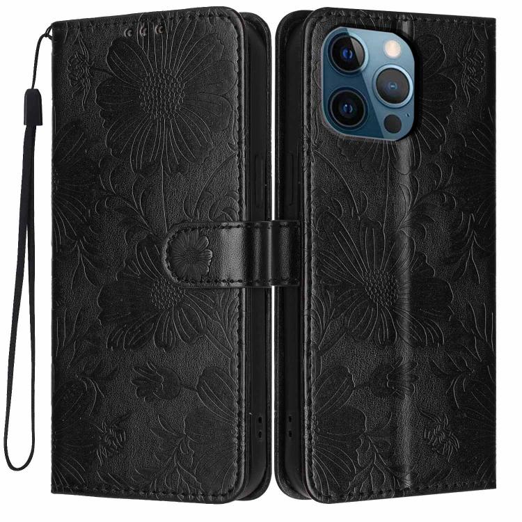 เคสโทรศัพท์หนังวีแกนปั๊มลายดอกทานตะวันพร้อมเชือกสีดำเล็ก สำหรับ iPhone 14 Pro Max, สำหรับ iPhone 13 Pro Max, สำหรับ iPhone 13 Pro, สำหรับ iPhone 13, สำหรับ iPhone 12 / 12 Pro, สำหรับ iPhone 12 Pro Max, สำหรับ iPhone 11 Pro Max, สำหรับ iPhone 11