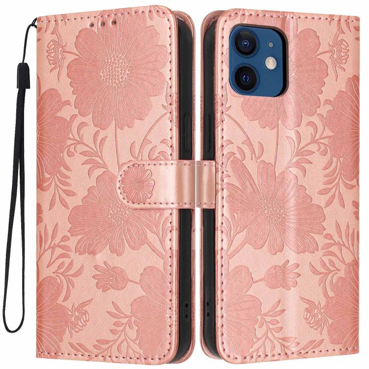เคสโทรศัพท์หนังวีแกนปั๊มลายดอกทานตะวันพร้อมเชือกสีดำเล็ก สำหรับ iPhone 14 Pro Max, สำหรับ iPhone 13 Pro Max, สำหรับ iPhone 13 Pro, สำหรับ iPhone 13, สำหรับ iPhone 12 / 12 Pro, สำหรับ iPhone 12 Pro Max, สำหรับ iPhone 11 Pro Max, สำหรับ iPhone 11